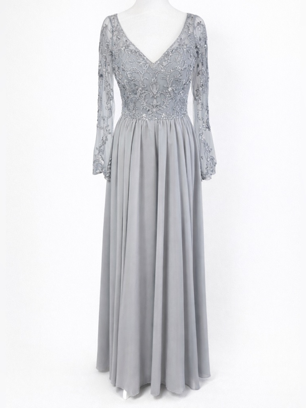 Mori Lee Beaded Formal Gown Soft Blue Grey Mother of the Bride Dress Size 4
